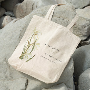 Rustic White Daffodil Floral Watercolor Wedding Tote Bag