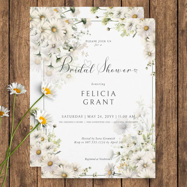 Rustic White Daisies Bridal Shower Invitation | Zazzle