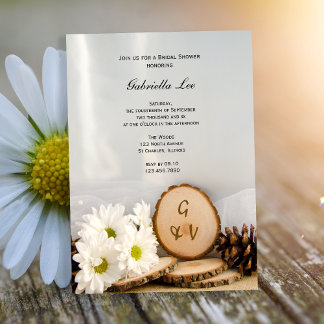 Rustic White Daisies Natural Woods Bridal Shower Invitation