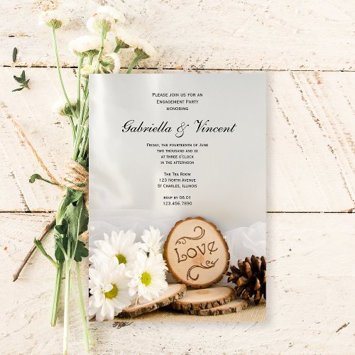 Rustic White Daisies Woodland Engagement Party Invitation