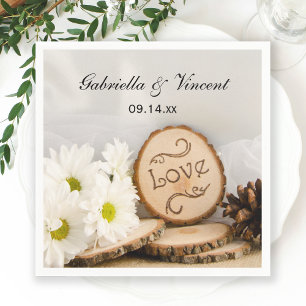 Rustic White Daisies Woodland Wedding Paper Napkins