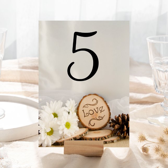 Rustic White Daisies Woodland Wedding Table Number (Creator Uploaded)