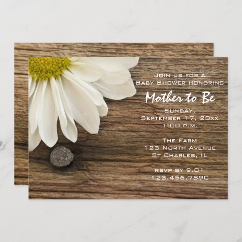 Rustic White Daisy and Barn Wood Baby Shower Invitation