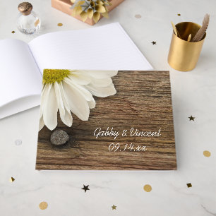 Rustic White Daisy and Barn Wood Country Wedding Guest Book