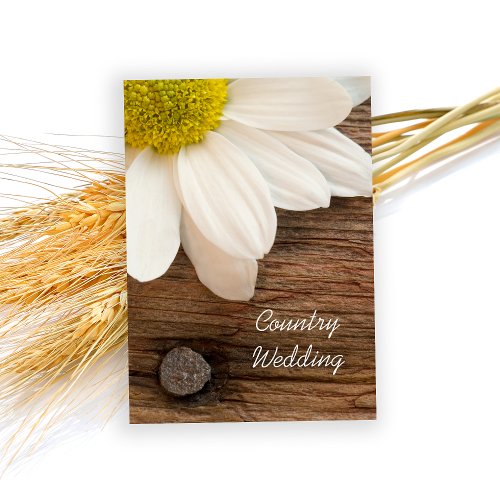 Rustic White Daisy and Barn Wood Country Wedding Invitation