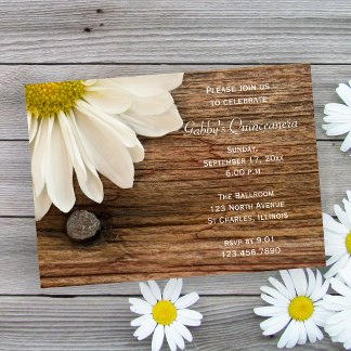 Rustic White Daisy Barn Wood Country Quinceanera Invitation