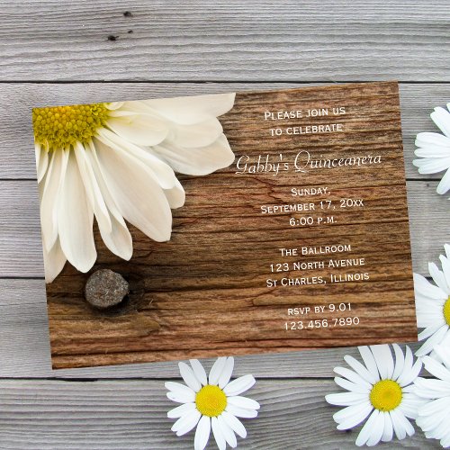 Rustic White Daisy Quinceanera Invitation
