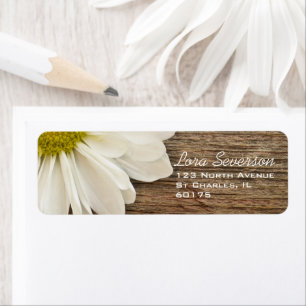 Rustic White Daisy Brown Barn Wood Return Address Label