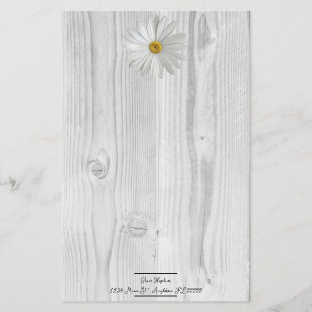 Rustic White Daisy Personalized Stationery (Front)