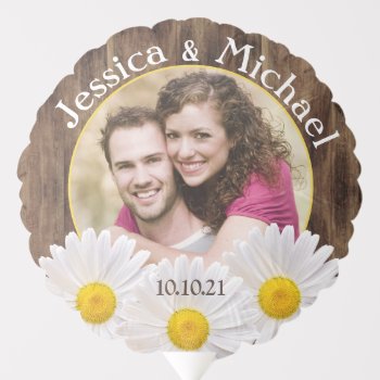 Rustic White Daisy Photo Wedding Decor Save Date Balloon by wasootch at Zazzle