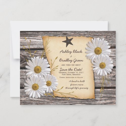 Rustic White Daisy Western Wedding Save the Date Announcement