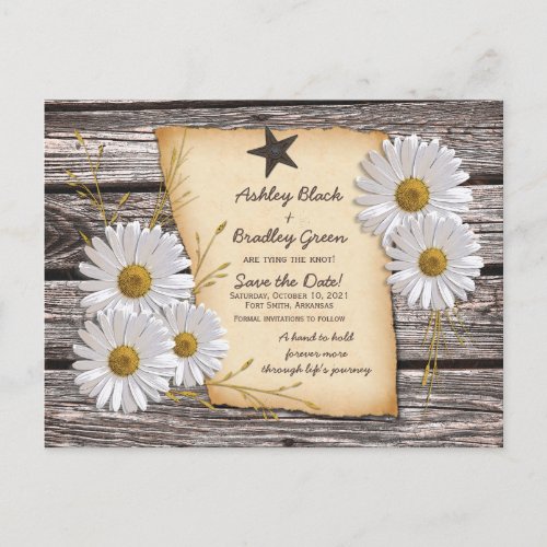 Rustic White Daisy Western Wedding Save the Date Announcement Postcard