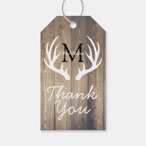 Rustic White Deer Antlers  Barn Wood Thank You Gift Tags