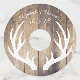 Rustic White Deer Antlers & Barn Wood Wedding Wine Glass Tag
