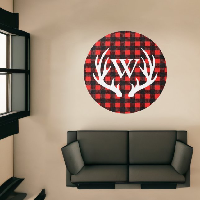 Rustic White Deer Antlers & Buffalo Plaid Photo Rug (Insitu (Indoor 1))