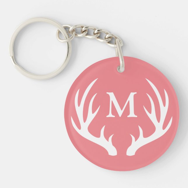 Rustic White Deer Antlers | Monogram Keychain (Front)