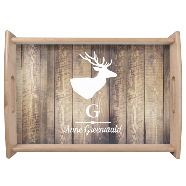 Rustic White Deer & Farmhouse Wood | Personalized Serving Tray (Front)