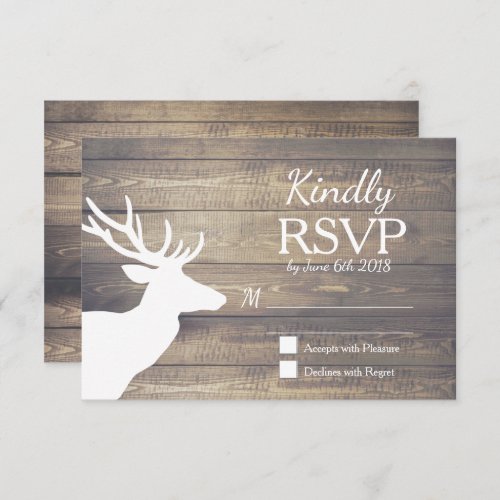 Rustic White Deer Wood Planks  Wedding RSVP