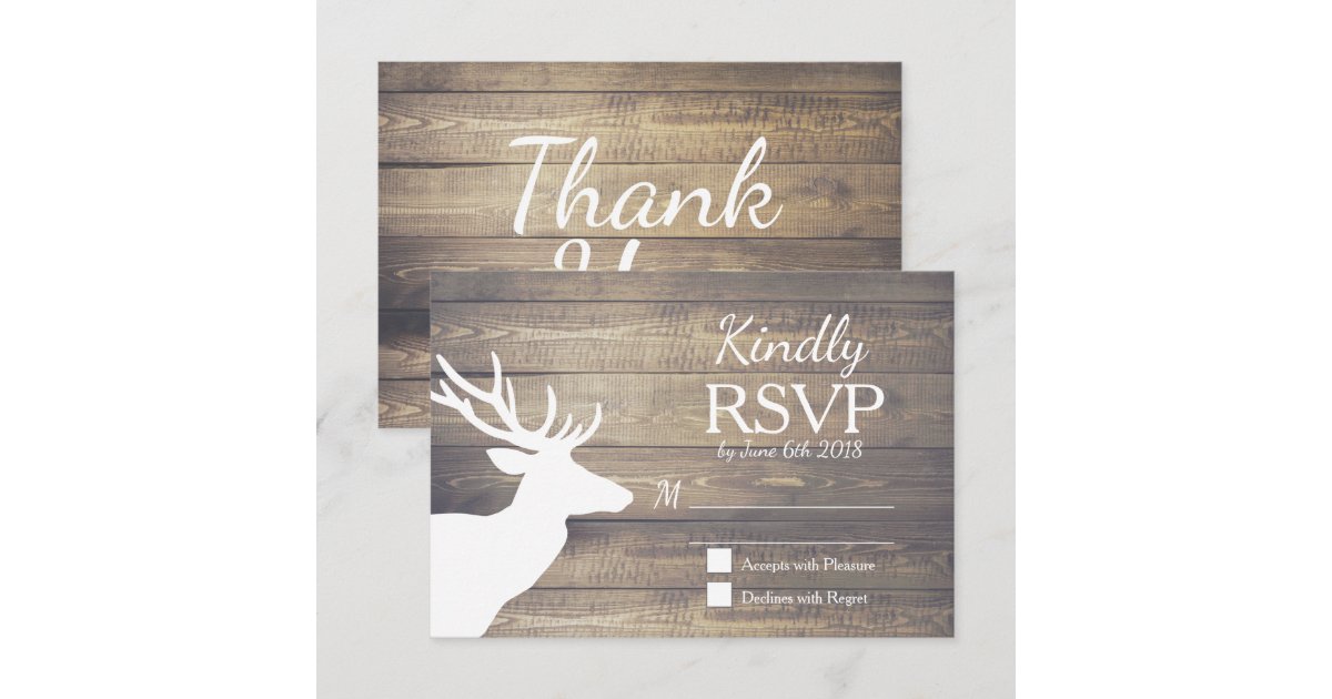 Rustic White Deer Wood Planks Wedding RSVP Zazzle