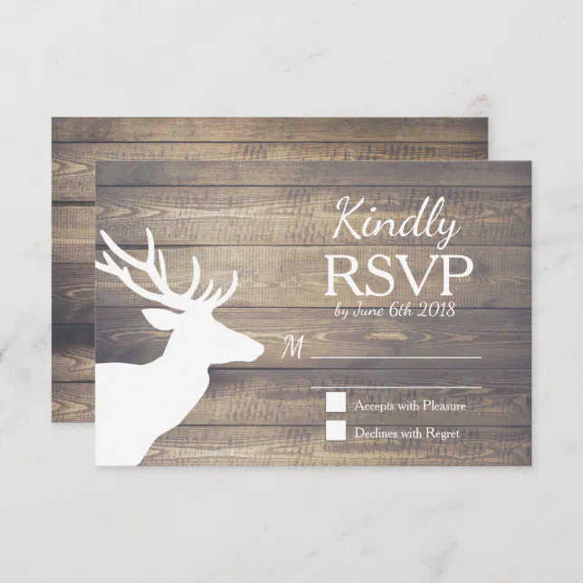 Rustic White Deer Wood Planks Wedding RSVP Zazzle