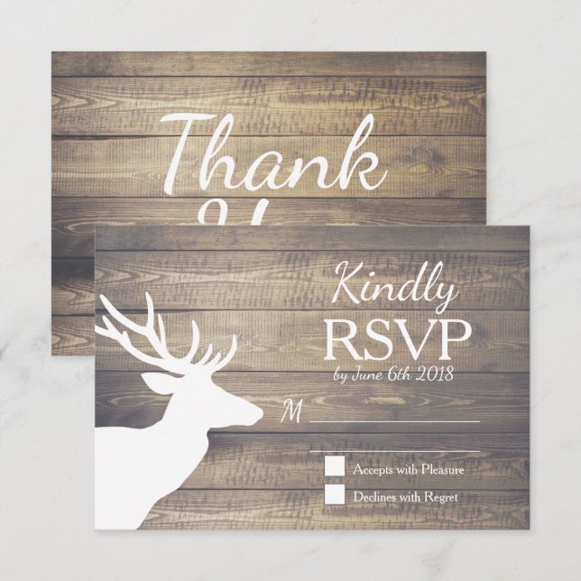 Rustic White Deer Wood Planks | Wedding RSVP Card (Front/Back)