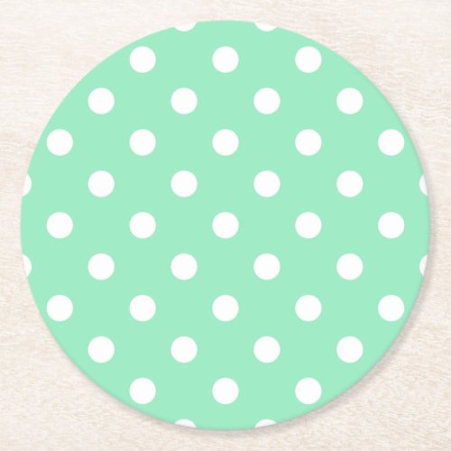 Rustic White Dots Elegant Mint Green Vintage Round Paper Coaster