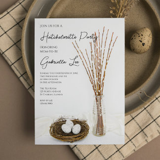 Rustic White Eggs Hatchelorette Party Invitation