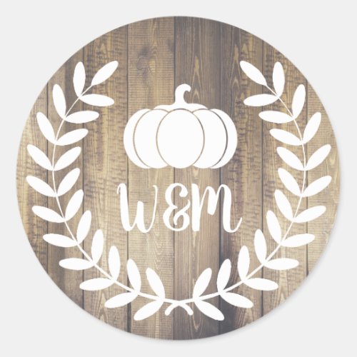 Rustic White Farmhouse Laurels Barn Wood Pumpkin Classic Round Sticker