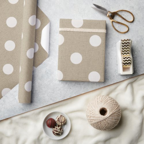 Rustic White Faux Burlap Polka Dot Pattern Wrapping Paper