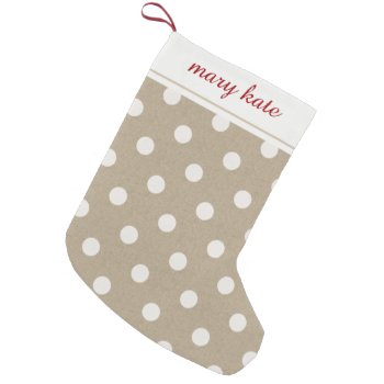 Rustic White Faux Burlap Polka Dot Small Christmas Stocking by Letsrendevoo at Zazzle