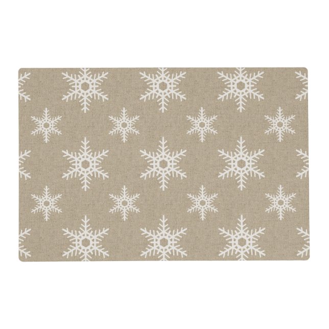 Rustic White Faux Burlap Snowflake Pattern Placemat (Front)