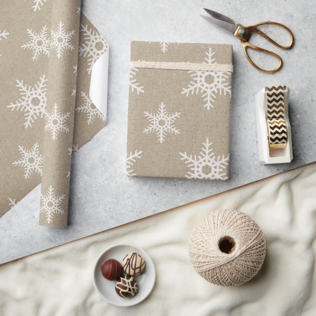 Rustic White Faux Burlap Snowflake Pattern Wrapping Paper (Crafts)