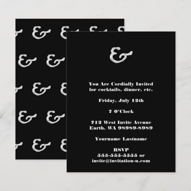 Rustic White faux Letterpress Ampersand Invitation (Front/Back)