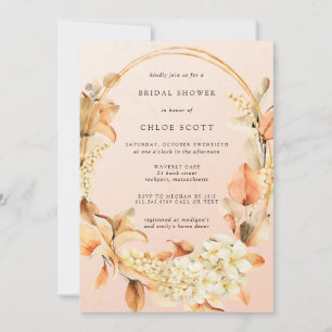 Rustic White Floral and Fall Leaves Bridal Shower Invitation
