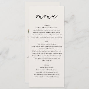 Rustic white floral and stag canopy barn wedding menu