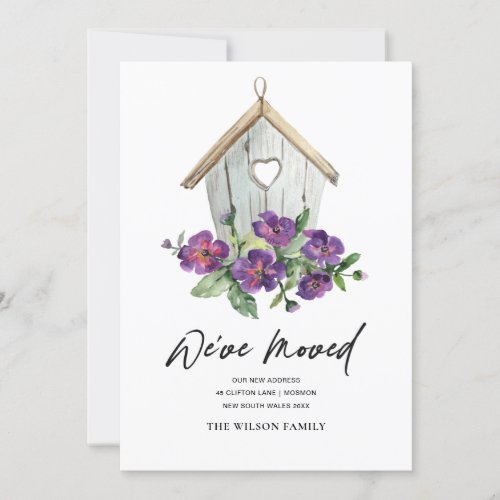 RUSTIC WHITE FLORAL BIRD HOUSE MOVING NEW ADDRESS ANNOUNCEMENT