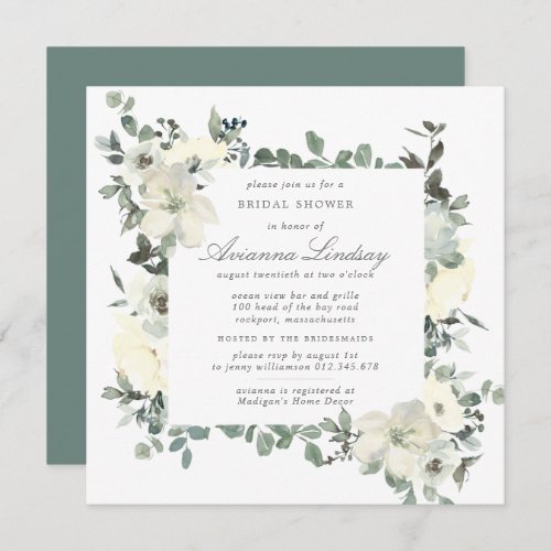 Rustic White Floral Botanical Bridal Shower Invitation