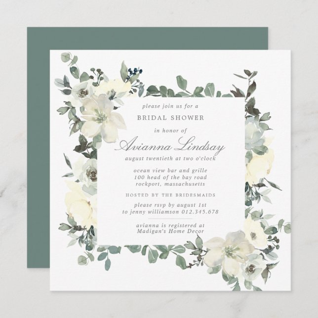 Rustic White Floral Botanical Bridal Shower Invitation (Front/Back)