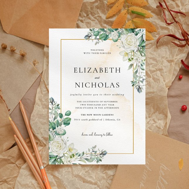 Rustic White Floral Botanical Wedding Invitation (Creator Uploaded)