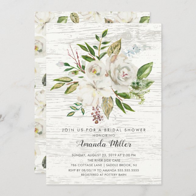 Rustic White Floral Bridal Shower Invitation (Front/Back)