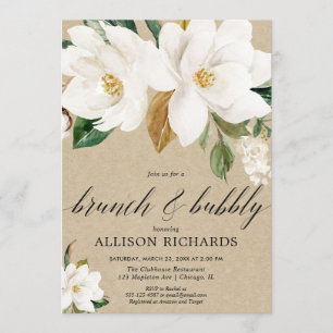 Rustic white floral brunch bubbly bridal shower invitation