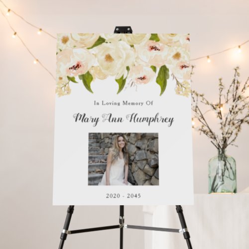 Rustic White Floral Celebration Of Life Sign
