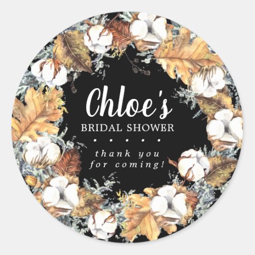 Rustic White Floral Fall Bridal Shower Thank You Classic Round Sticker