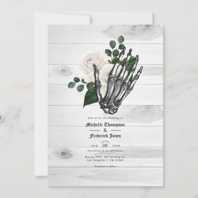 Rustic White Floral Gothic Wedding Invitation (Front)