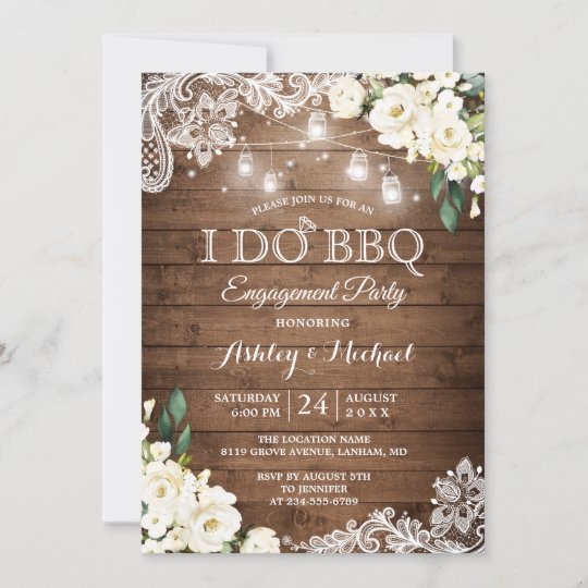 Rustic White Floral I Do Bbq Engagement Party Invitation