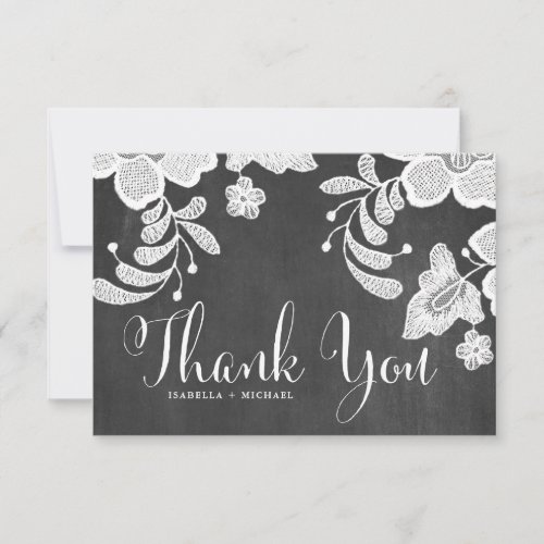Rustic White Floral Lace on Faux Chalkboard Thank You Card