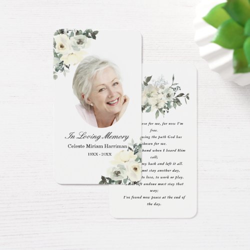 Rustic White Floral Photo Funeral Prayer Card