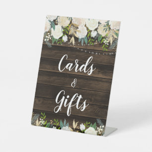 Rustic White Floral String Lights Cards & Gifts Pedestal Sign