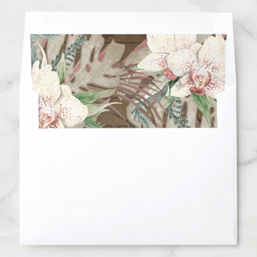 Rustic White Floral Watercolor Jungle Foliage Wood Envelope Liner