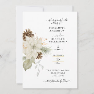 Rustic White Floral with Pinecone Invitation